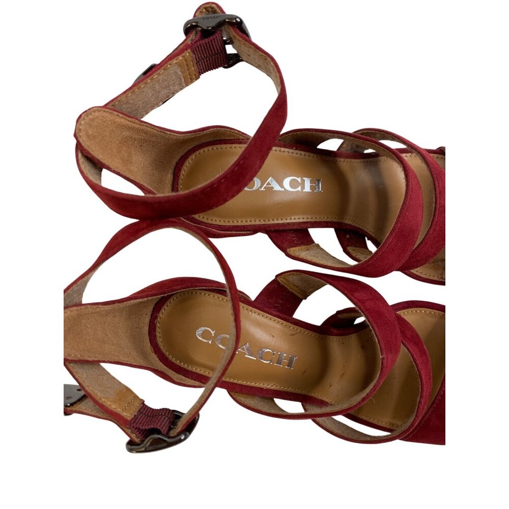 Coach Marina Red Suede Strappy High Heel Platform Sandals Size 5B - Picture 4 of 12